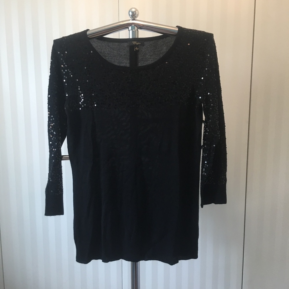 Cupio black sequin light knit long sleeve top Size S